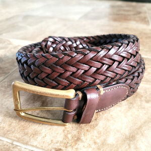 Vintage Trafalgar Braided Leather Belt Brown Boho Western Brass Buckle Size 34